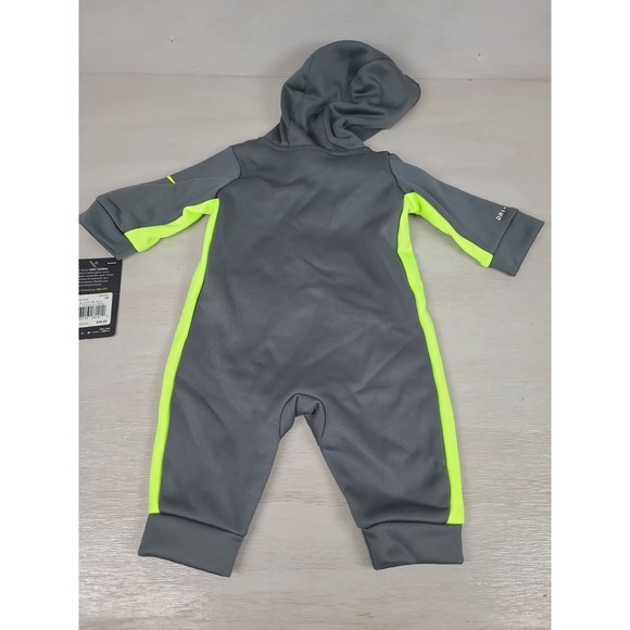 Nike Therma Dri-FIT Baby Hooded Coverall Romper Grey Neon Green Sz 3M 56E231-G1A - Picture 2 of 5